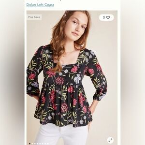 Anthropologie X Dolan Black Floral Blouse, Size Medium